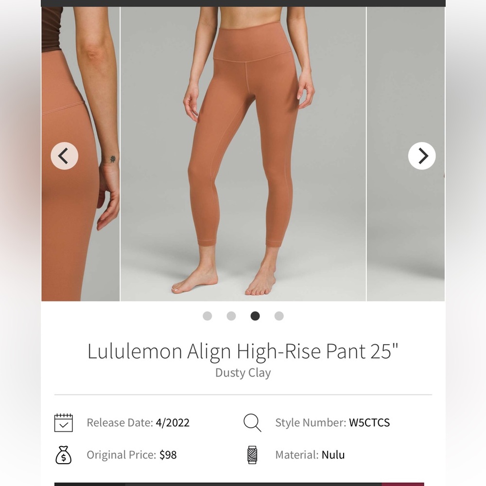 Lululemon Align High-Rise Pant 25"
Dusty Clay Size 6 Double Lined